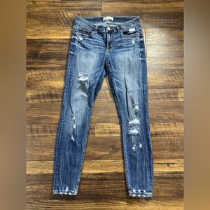 BKE Women's Distressed Skinny Jeans - Dark Blue